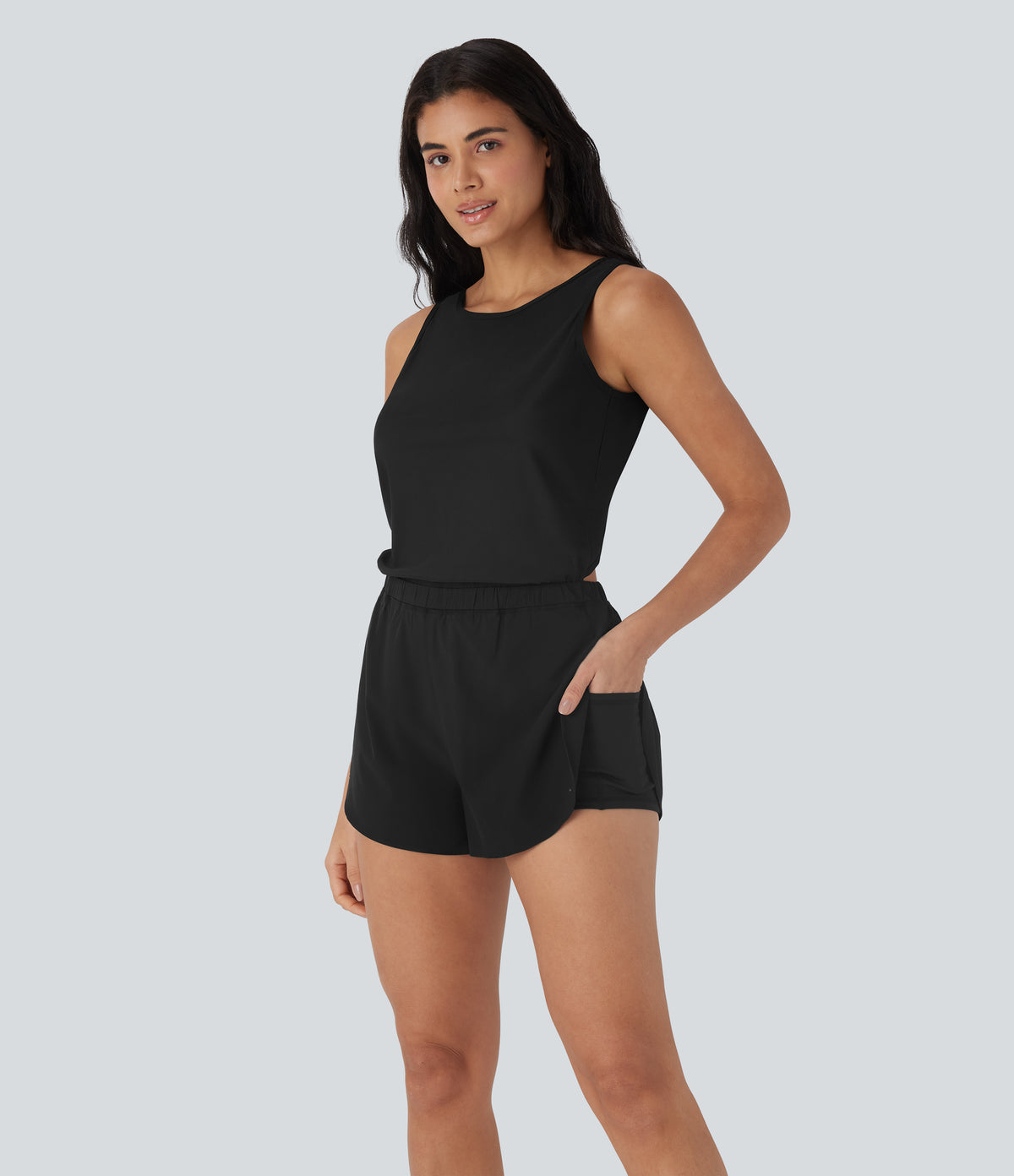 Reflective 2-in-1 Quick Dry Running Playsuit with Pockets-Edition-UPF50+ — Black — view 4