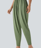 Built-in Bra Harem Casual Jumpsuit with Pockets-Edition — Light Green Floral Yarn — view 7