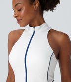 QuickDry Sleeveless Half Zip Mini Golf Active Dress with Side Pockets-Golf Tee — White — view 4