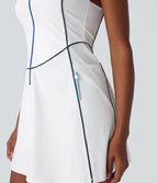 QuickDry Sleeveless Half Zip Mini Golf Active Dress with Side Pockets-Golf Tee — White — view 6