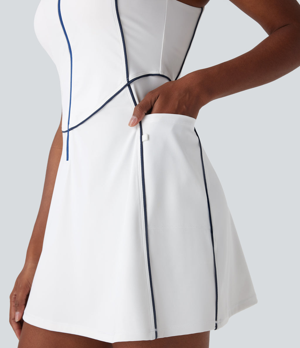 QuickDry Sleeveless Half Zip Mini Golf Active Dress with Side Pockets-Golf Tee — White — view 5