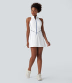 QuickDry Sleeveless Half Zip Mini Golf Active Dress with Side Pockets-Golf Tee — White — view 7