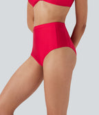 High Waisted Tummy Control Sheen Bikini Bottom Swimsuit with Pockets — Lollipop — view 3
