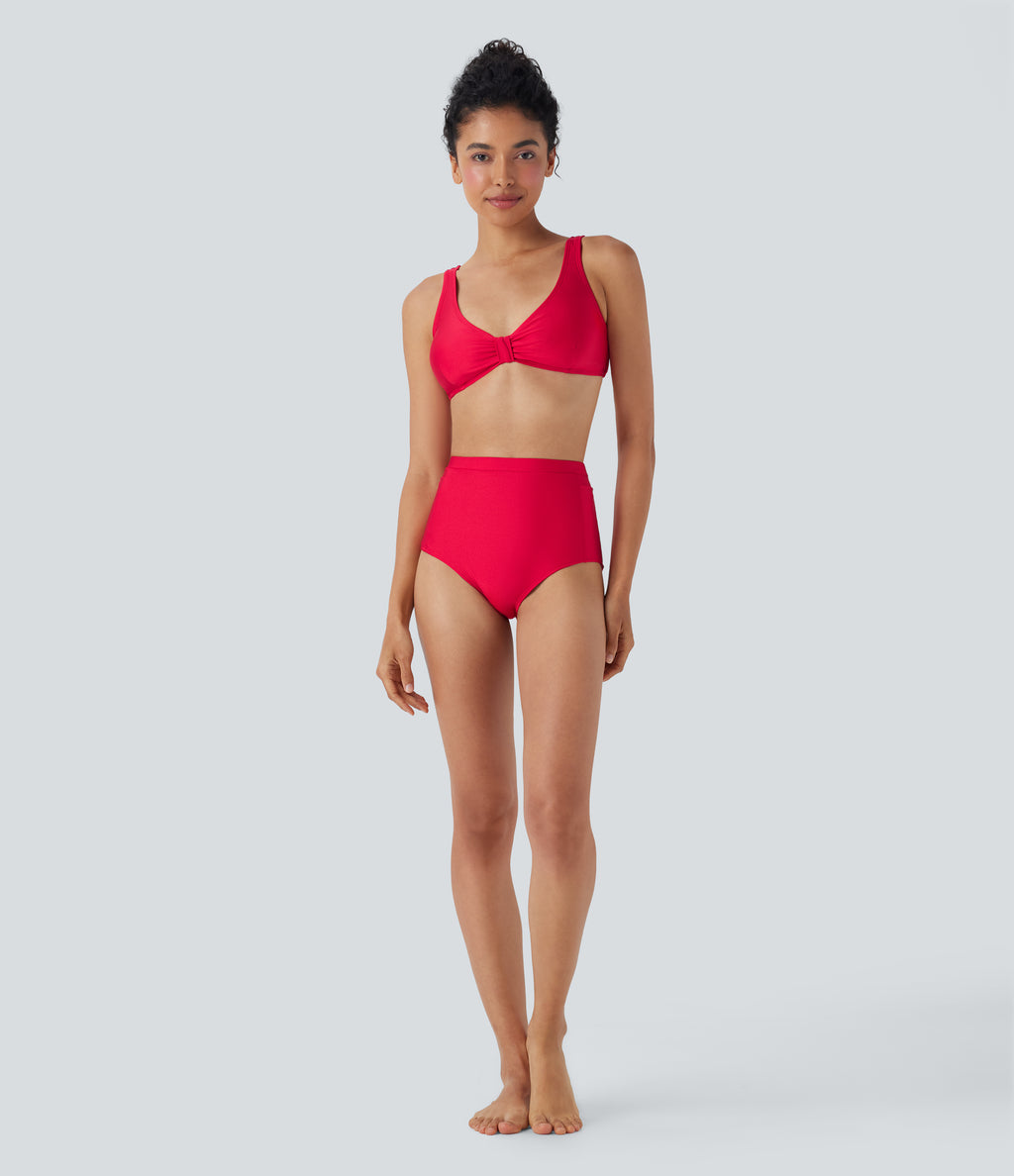 High Waisted Tummy Control Sheen Bikini Bottom Swimsuit with Pockets — Lollipop — view 6