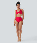High Waisted Tummy Control Sheen Bikini Bottom Swimsuit with Pockets — Lollipop — view 6