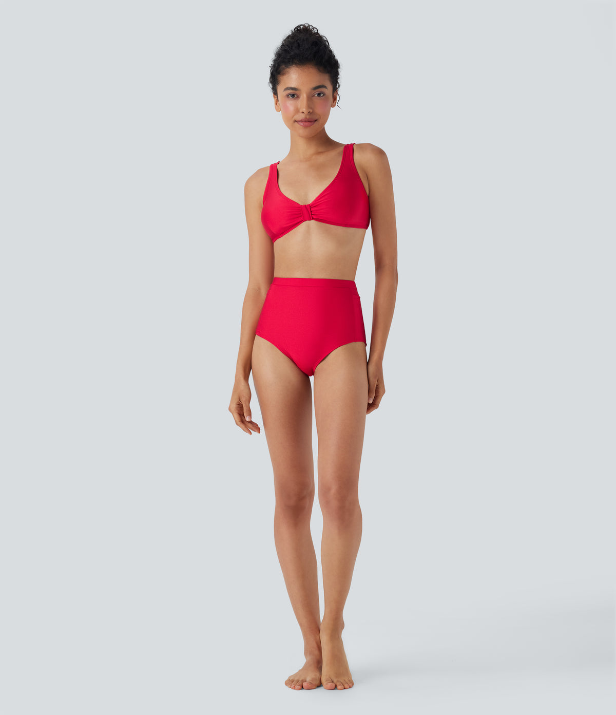 High Waisted Tummy Control Sheen Bikini Bottom Swimsuit with Pockets — Lollipop — view 6