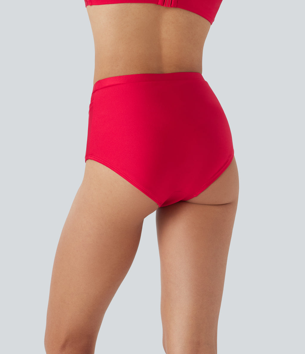 High Waisted Tummy Control Sheen Bikini Bottom Swimsuit with Pockets — Lollipop — view 2