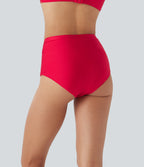 High Waisted Tummy Control Sheen Bikini Bottom Swimsuit with Pockets — Lollipop — view 2
