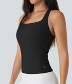 Airy Square Neck Cropped InstantCool Running Tank Top-Longer Length — Black — view 5