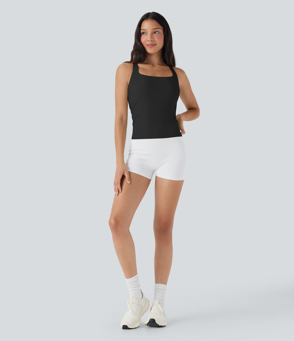 Airy Square Neck Cropped InstantCool Running Tank Top-Longer Length — Black — view 6