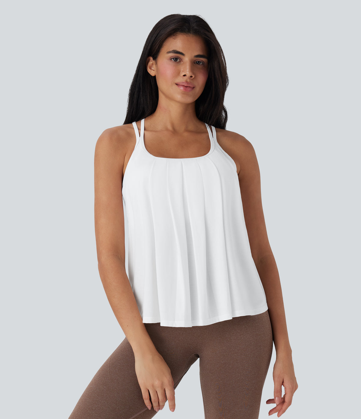 Double Straps Pleated Quick Dry Yoga Cami Top DD-F Cups — White — view 2