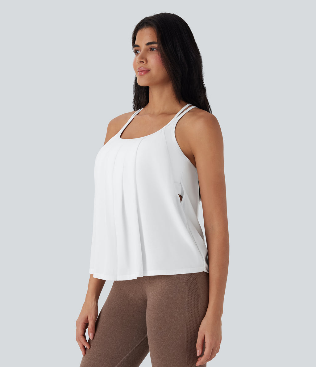 Double Straps Pleated Quick Dry Yoga Cami Top DD-F Cups — White — view 3