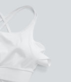 Double Straps Pleated Quick Dry Yoga Cami Top DD-F Cups — White — view 8