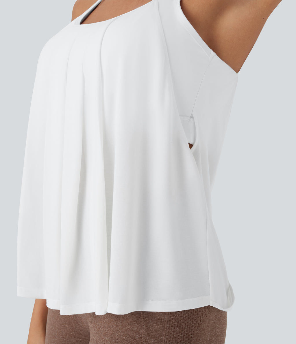 Double Straps Pleated Quick Dry Yoga Cami Top DD-F Cups — White — view 5