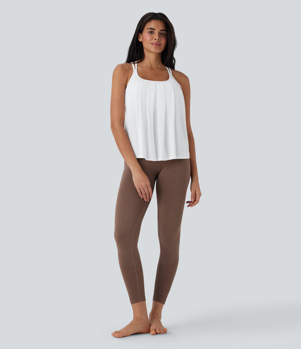 Double Straps Pleated Quick Dry Yoga Cami Top DD-F Cups — White — view 7