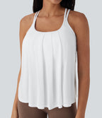 Double Straps Pleated Quick Dry Yoga Cami Top DD-F Cups — White — view 6
