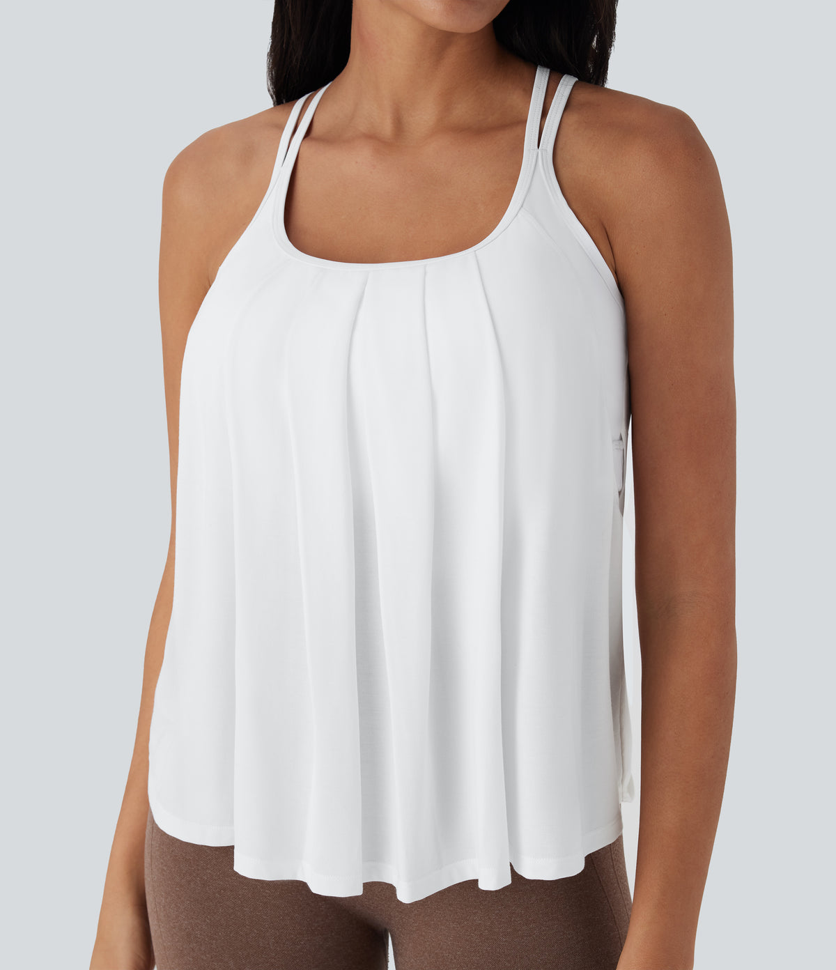 Double Straps Pleated Quick Dry Yoga Cami Top DD-F Cups — White — view 6