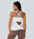 Double Straps Pleated Quick Dry Yoga Cami Top DD-F Cups — White — view 4