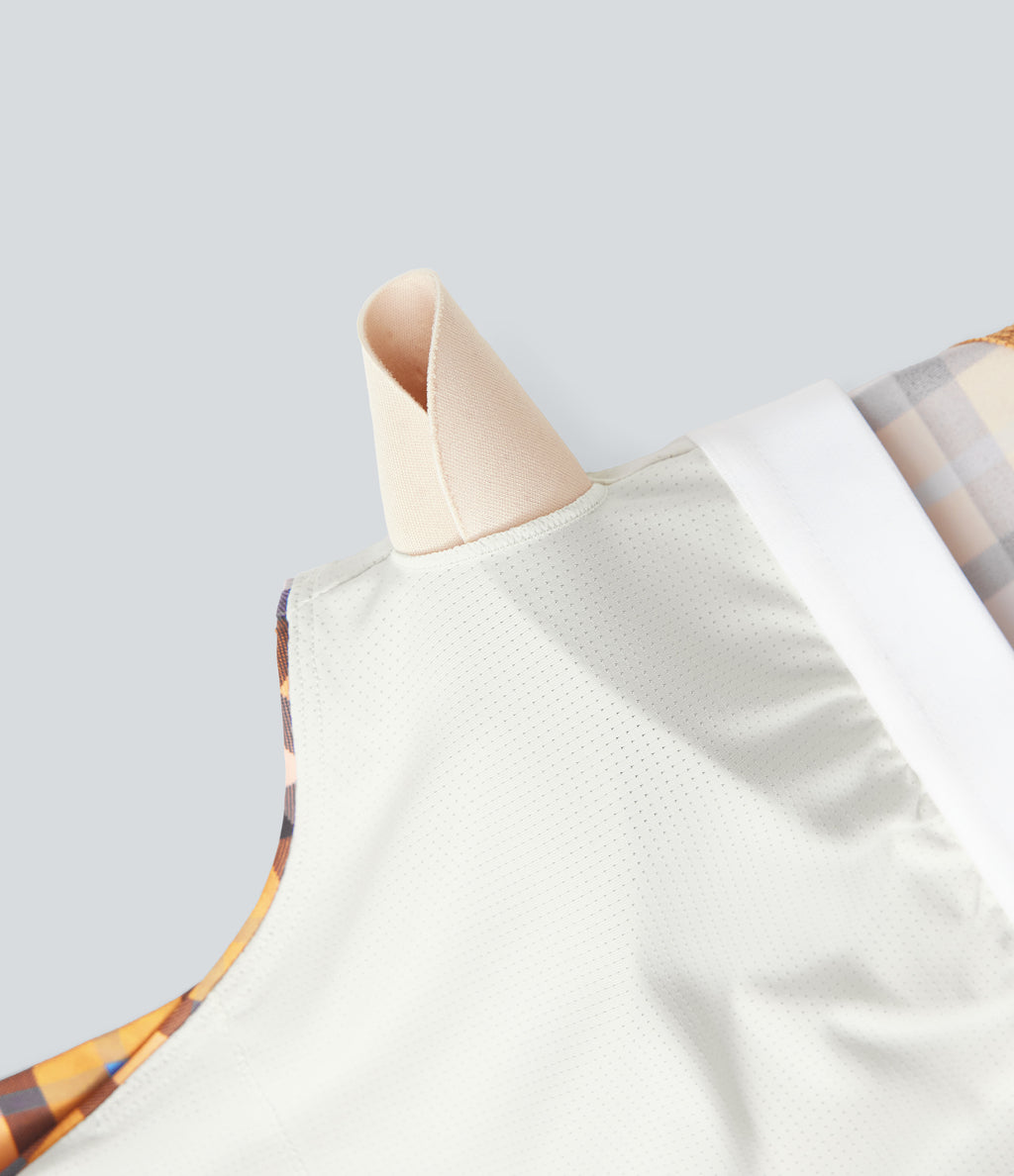 V Neck Backless Plaid Cropped Yoga Tank Vest Top — Blue Orange Purple Plaid — view 7