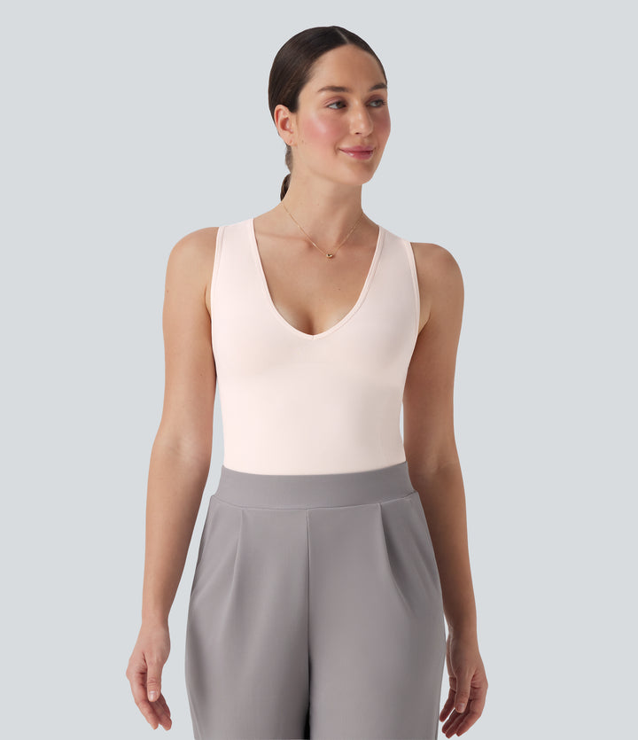 OneForm Seamless Flow V Neck Sleeveless Work Shapewear Bodysuit-Edition — Sheer Pink — view 1