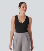 OneForm Seamless Flow V Neck Sleeveless Work Shapewear Bodysuit-Edition — Black — view 7