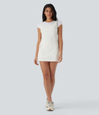 Water Repellent Wear-Resistant Backless 2-Piece Mini Camping Cargo Dress with Multiple Pockets — Oak White — view 7