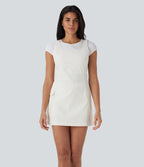 Water Repellent Wear-Resistant Backless 2-Piece Mini Camping Cargo Dress with Multiple Pockets — Oak White — view 1