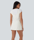 Water Repellent Wear-Resistant Backless 2-Piece Mini Camping Cargo Dress with Multiple Pockets — Oak White — view 2