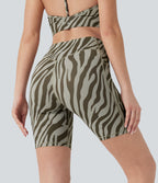 High Waisted Tummy Control Zebra Print Training Biker Shorts 7'' with Pockets — Sage Zebra — view 2