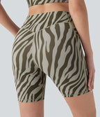 High Waisted Tummy Control Zebra Print Training Biker Shorts 7'' with Pockets — Sage Zebra — view 5