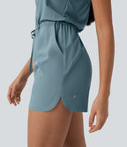 Sleeveless Cut Out Drawstring Quick Dry Hiking Playsuit with Side Pockets — Stone Blue — view 7