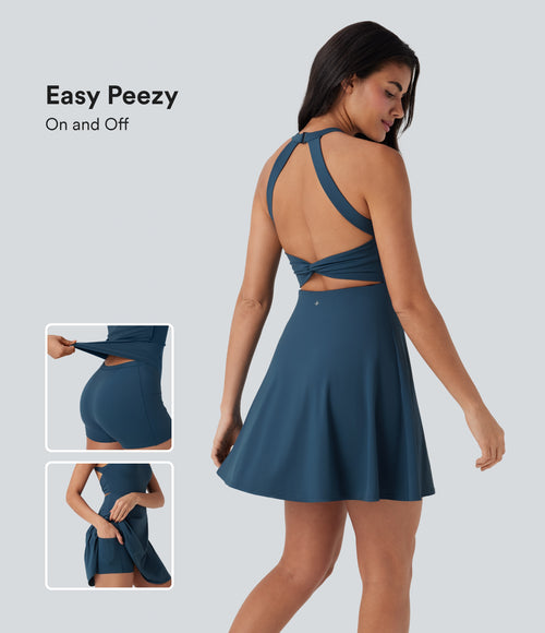 Airy Backless Twisted Dance Active Dress — Majolica Blue — view 1