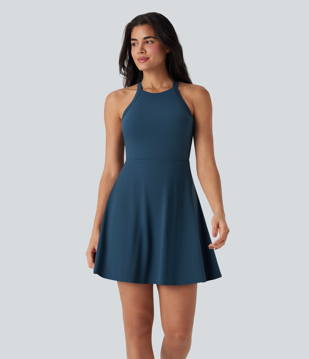 Airy Backless Twisted Dance Active Dress — Majolica Blue — view 2