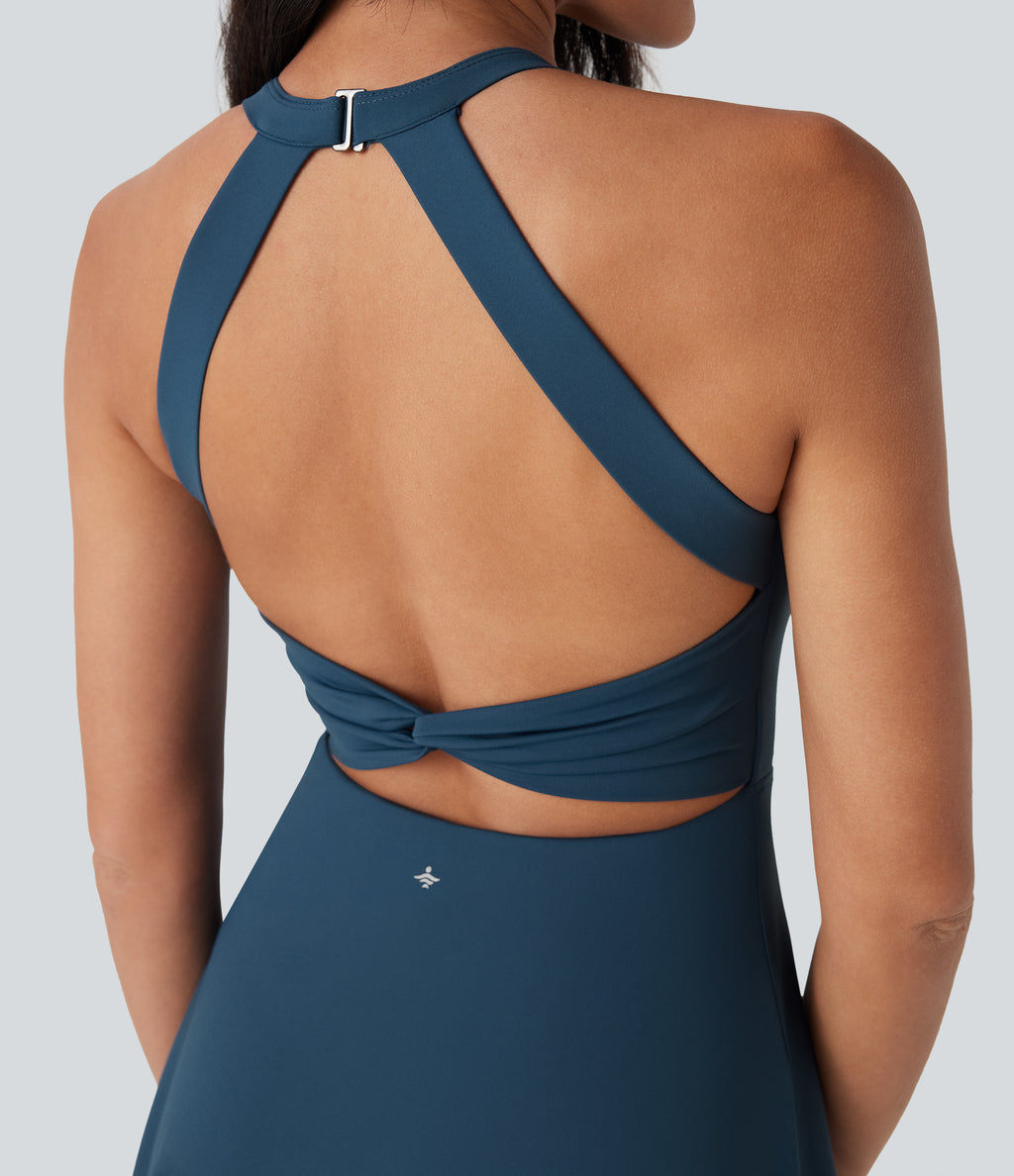 Airy Backless Twisted Dance Active Dress — Majolica Blue — view 7
