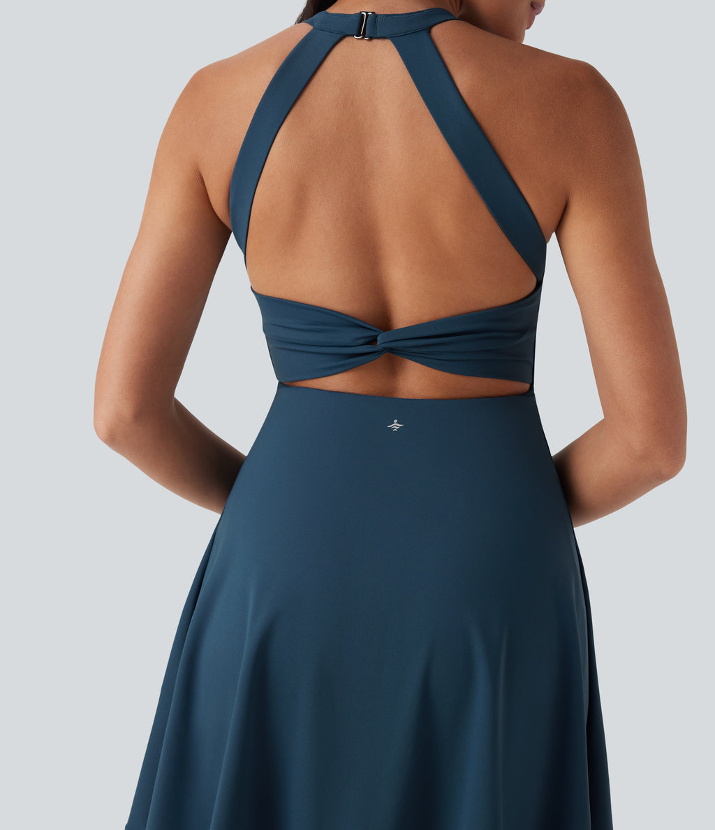 Airy Backless Twisted Dance Active Dress — Majolica Blue — view 6