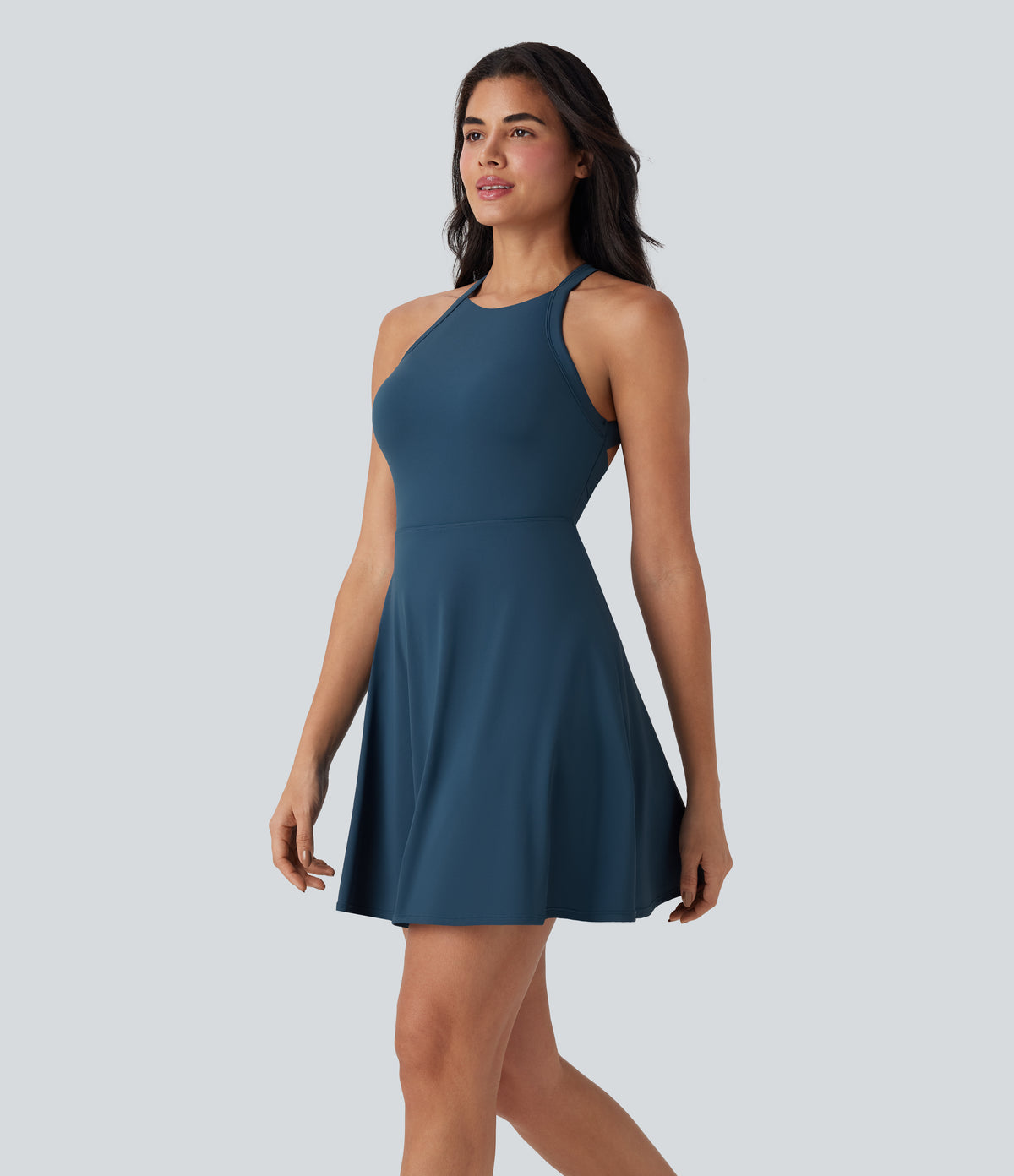 Airy Backless Twisted Dance Active Dress — Majolica Blue — view 3