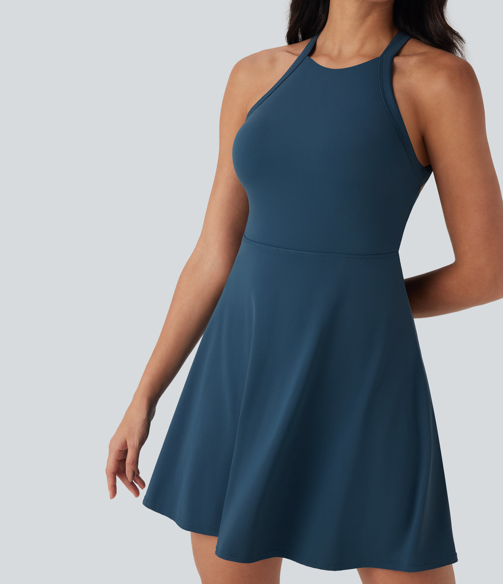 Airy Backless Twisted Dance Active Dress — Majolica Blue — view 8