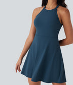 Airy Backless Twisted Dance Active Dress — Majolica Blue — view 8