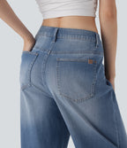 Mid Rise Washed Casual Baggy Jeans with Pockets — Tide Blue Denim — view 5