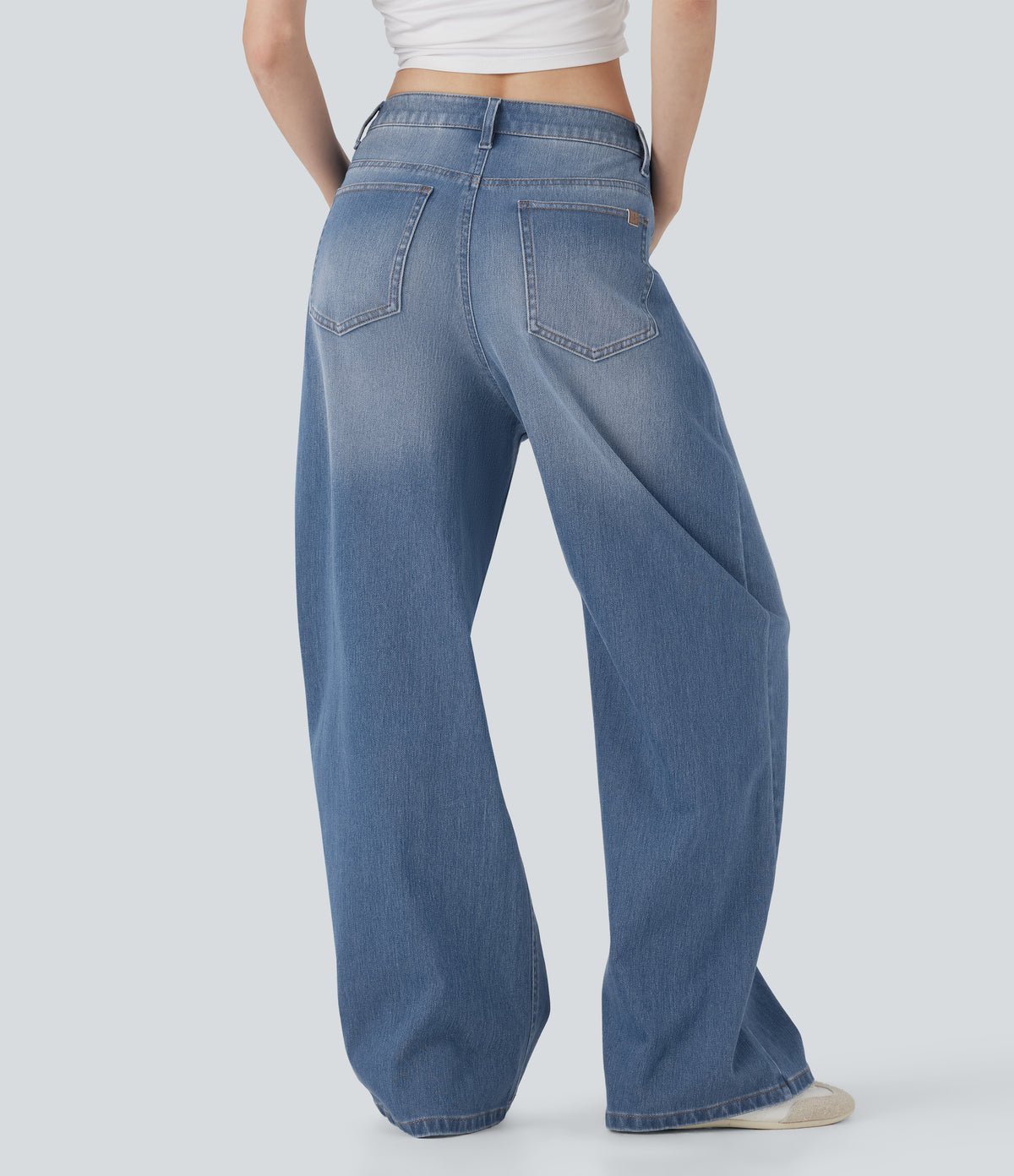 Mid Rise Washed Casual Baggy Jeans with Pockets — Tide Blue Denim — view 2