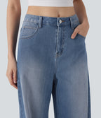 Mid Rise Washed Casual Baggy Jeans with Pockets — Tide Blue Denim — view 4