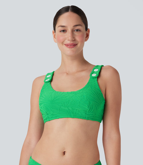 Adjustable Strap Texture Bikini Top Swimsuit — Irish Green — view 1