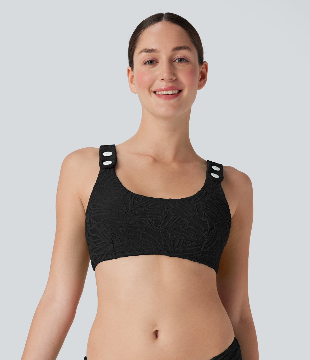 Adjustable Strap Texture Bikini Top Swimsuit — Black — view 8