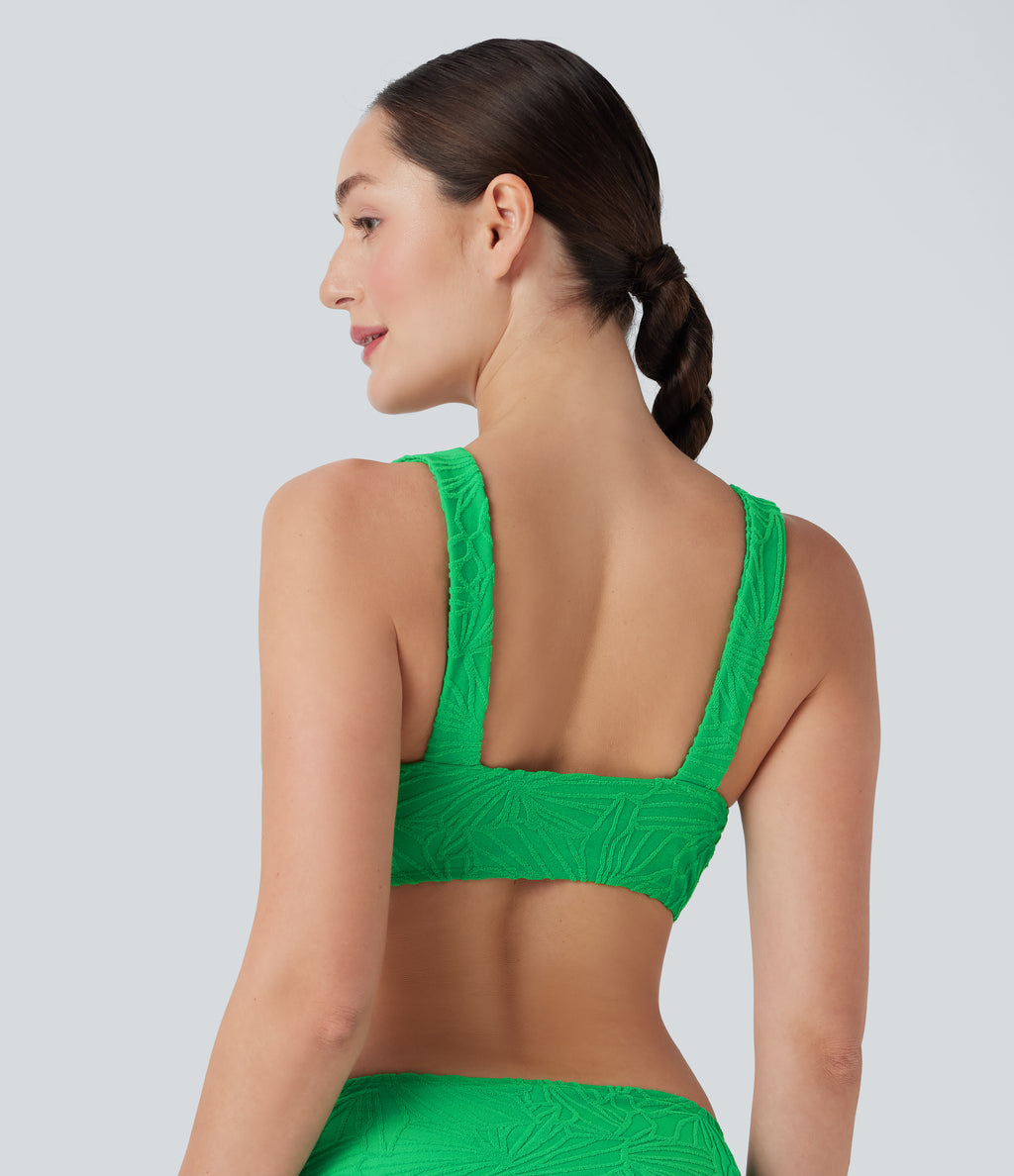 Adjustable Strap Texture Bikini Top Swimsuit — Irish Green — view 2