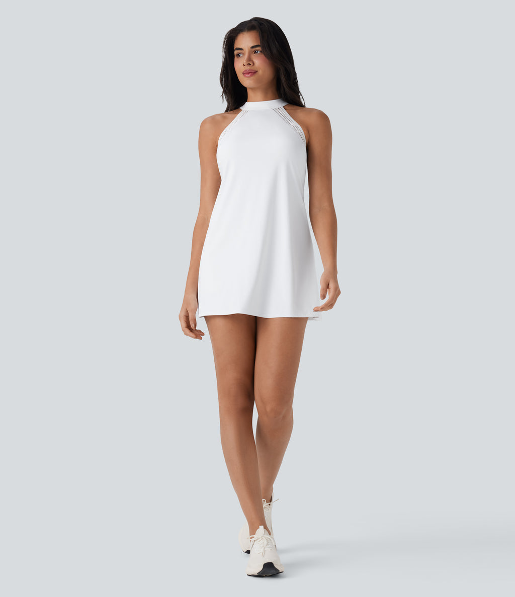 Airy Tie Back 2-in-1 InstantCool Mini Yoga Active Dress with Pocket — White — view 8