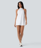 Airy Tie Back 2-in-1 InstantCool Mini Yoga Active Dress with Pocket — White — view 8