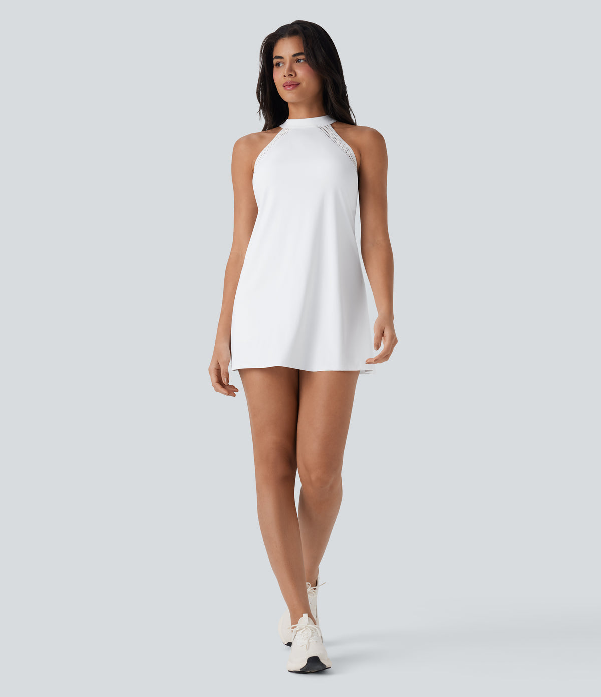 Airy Tie Back 2-in-1 InstantCool Mini Yoga Active Dress with Pocket — White — view 8