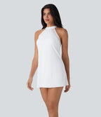 Airy Tie Back 2-in-1 InstantCool Mini Yoga Active Dress with Pocket — White — view 4