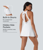 Airy Tie Back 2-in-1 InstantCool Mini Yoga Active Dress with Pocket — White — view 1