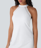 Airy Tie Back 2-in-1 InstantCool Mini Yoga Active Dress with Pocket — White — view 6